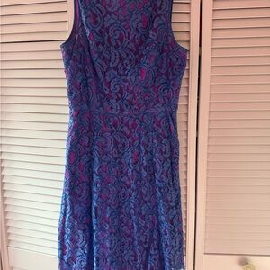 Easter Dress! Sleeveless Blue and Fuchsia Lace A-Line Dress